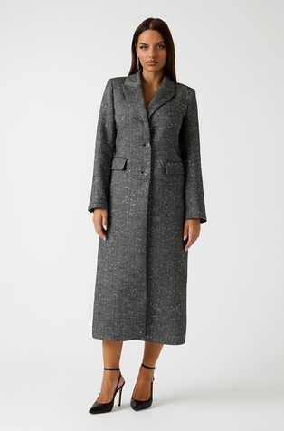 Long herringbone coat with sequins