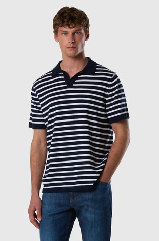 Striped polo shirt with Johnny collar