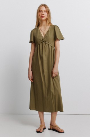Linen blend knot midi dress