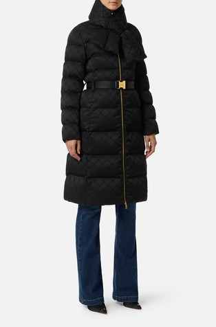 Duga prošivena jakna s remenom i uklonjivim šalom