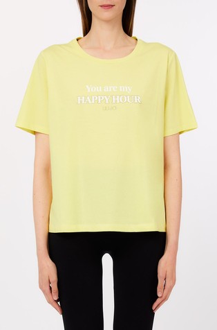 T-shirt with lettering and rhinestones