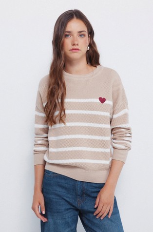 Pamučni pleten pulover s prugastim uzorkom
