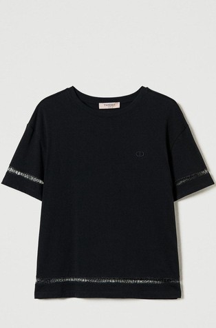 Regular fit majica s obrubom izvezenih logotipa