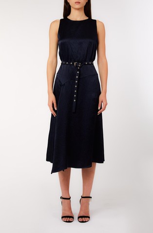 Midi satenska haljina s remenom