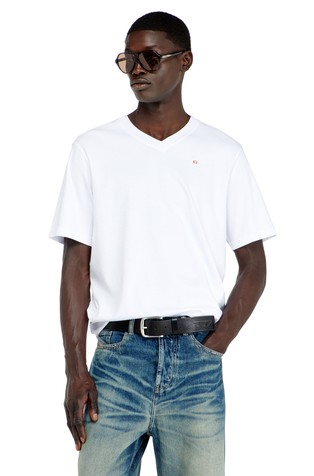 V-neck T-shirt with micro logo embroidery