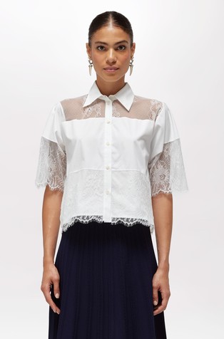 Cotton blend shirt with lace