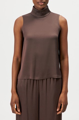 Blouse top with stand-up collar in satin