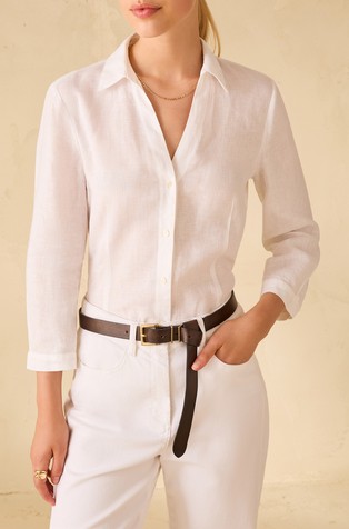 Slim fit linen shirt with 3/4 sleeves