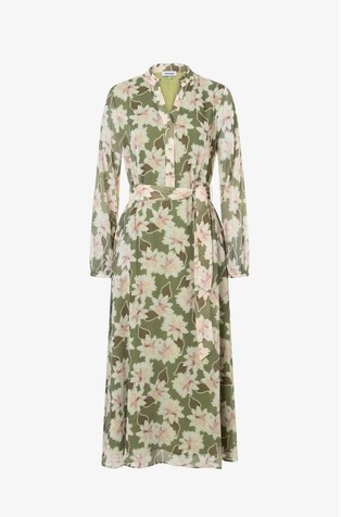 Midi dress with flower print and belt