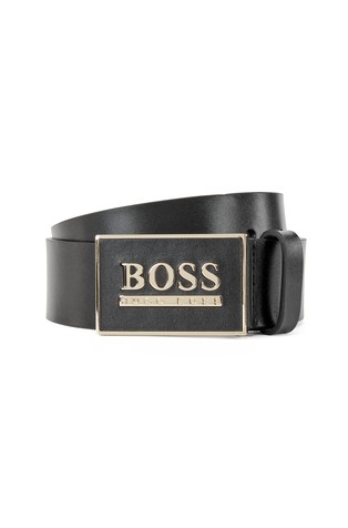 Italian-leather reversible belt with milled plaque buckle