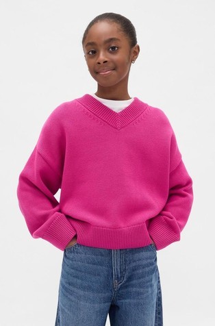 Pleten pulover s V-izrezom za djevojčice