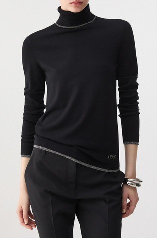Viscose blend turtleneck jumper with lurex trims