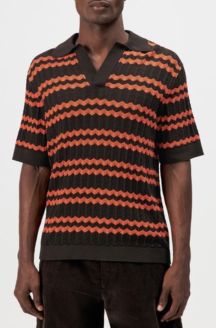 Oversized fit pletena polo majica s cik-cak žakard uzorkom