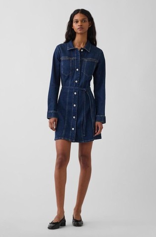 Ženska denim mini haljina s trakom za vezanje