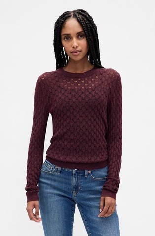 Ženski pleten pulover s rupičastim uzorkom