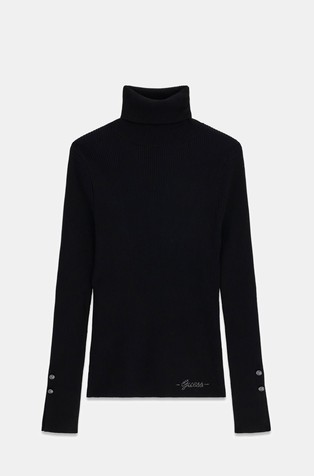 Ribbed turtleneck with buttons on sleeves