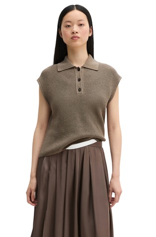 Relaxed fit pletena polo majica bez rukava