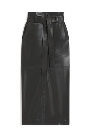 Duga pencil suknja od umjetne kože s trakom za vezanje