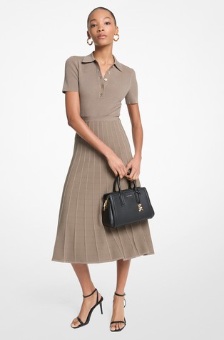 Ribbed Viscoe-blend Knit Polo Dress