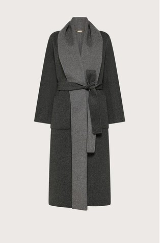 Long bi-color wool blend coat