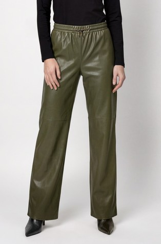 Straight pants with leather look