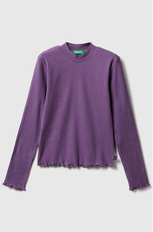 Slim fit rebrasta pamučna majica dugih rukava