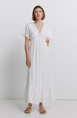 Crochet midi dress with flounce