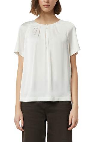 Satenska bluza kratkih rukava s nabranim ovratnikom