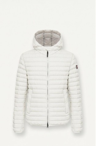 Water-repellent down jacket with fixed hood
