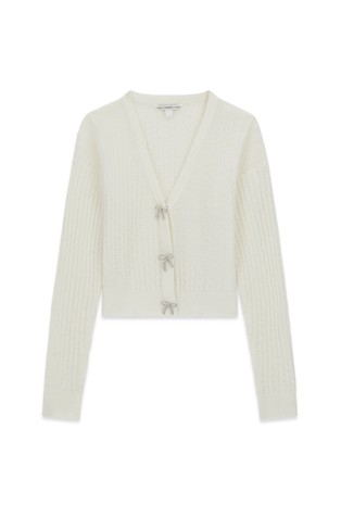 Ribbed cardigan with rhinestoned bows
