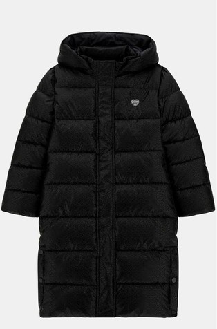 Duga prošivena jakna s logo kapuljačom