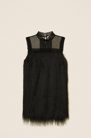 Kratka haljina s resicama i umetcima od tila