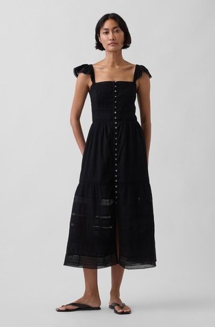 Ženska haljina s umetcima od čipke i volanima