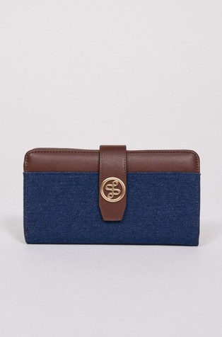 Denim novčanik s detaljima od umjetne kože