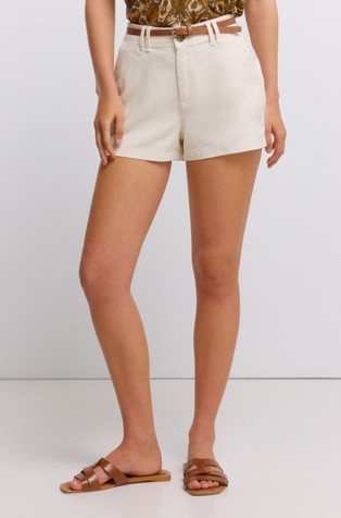 Stretch cotton shorts with belt