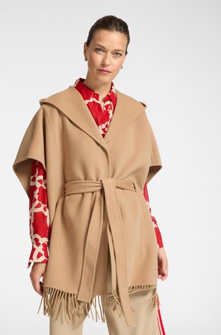 Kaput od mješavine vune s trakom za vezanje i resama