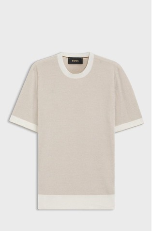 Short-sleeved structured-knit sweater in silk and cotton