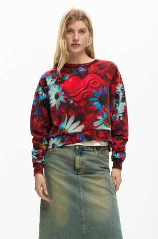 Pamučni pulover s printom cvijeća i srca