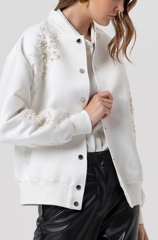 Oversized fit bomber jakna s perlama i ukrasnim kamenčićima