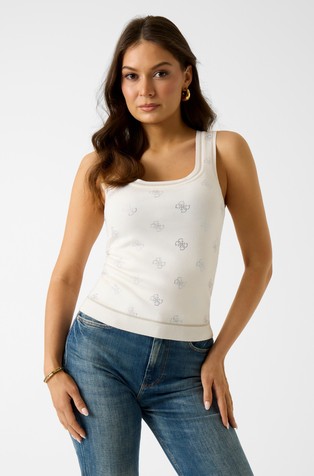 Rhinestones rib-knit tank top