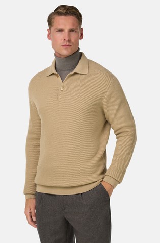 Pleten vuneni pulover s polo ovratnikom