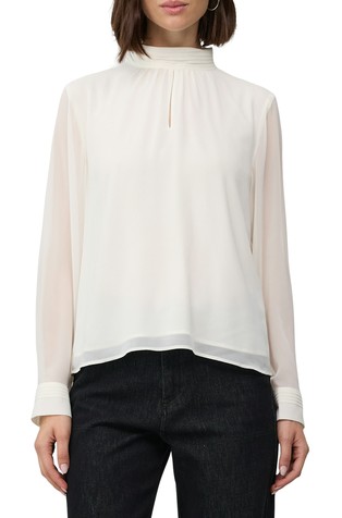 Chiffon blouse with pleat detail on the collar and cuffs