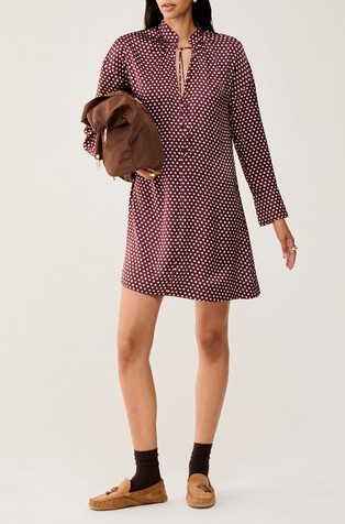 Polka-dot short satin dress