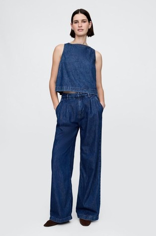High Rise UltraSoft Denim Pleated Trousers