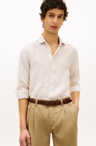Slim Fit Pinstripe Pure Linen Shirt