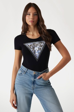 Triangle logo T-shirt with rhinestones