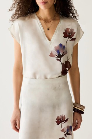 Floral silk satin blouse
