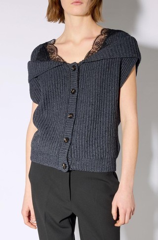 Short sleeved cardigan with lace