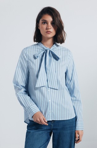 Striped bow tie neck blouse