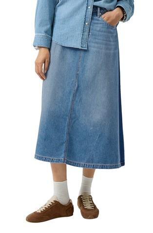 Flared midi denim skirt with a high waistband
